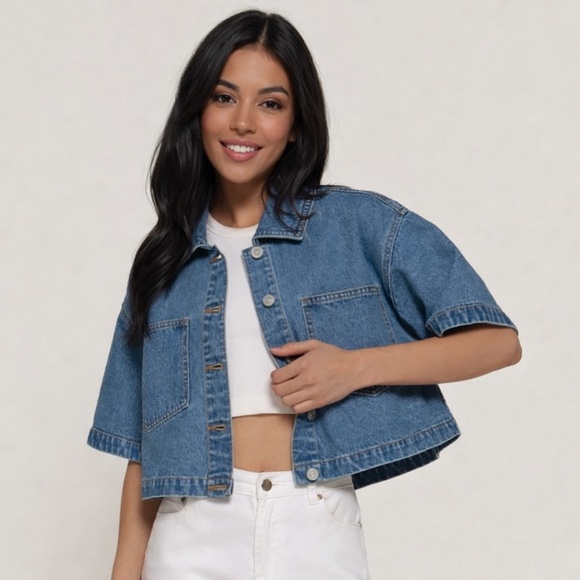 Active Basic Jackets & Blazers - The Short Sleeve Boxy Short Denim Jacket